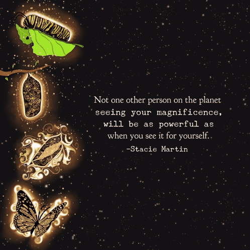 a quote by stacie martin is displayed on a dark background