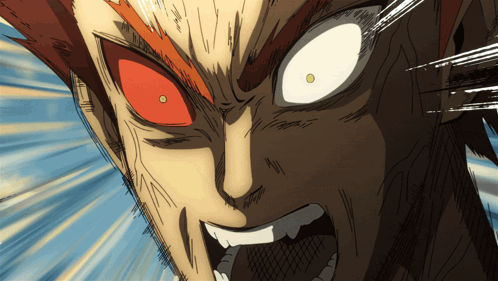 a close up of a man 's face with red eyes and a white eye