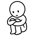 A simple white cartoon figure hugs itself sadly.