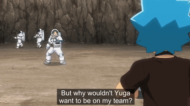 a cartoon character with a blue head says but why wouldn t yuga want to be on my team