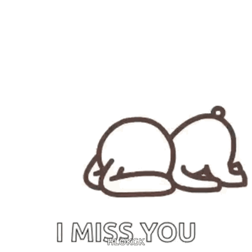 Two simple cartoon cats curl up together under “I MISS YOU.”