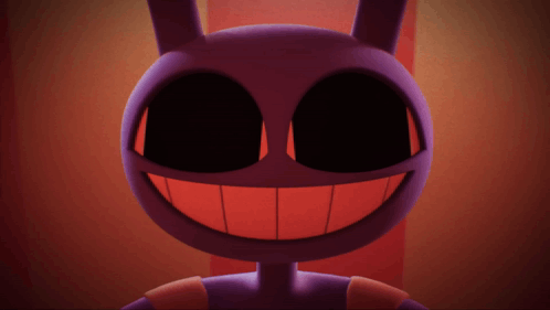 Jax from The Amazing Digital Circus gives a sinister red-lit grin.