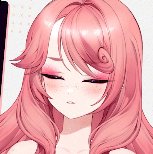 a close up of a girl with pink hair