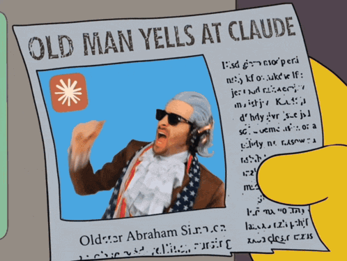 a cartoon character holding a newspaper that says old man yeus at claude