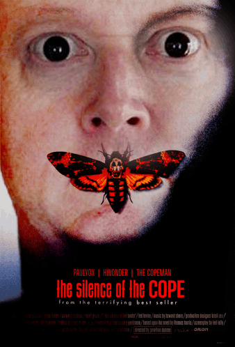 a movie poster for the silence of the cope shows a man with a moth on his mouth
