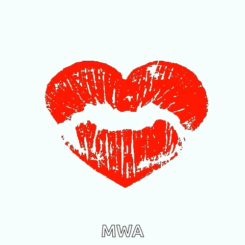 A red lipstick-print heart appears on a pale background.