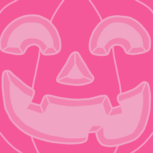 a pink pumpkin with a green smile on it 's face