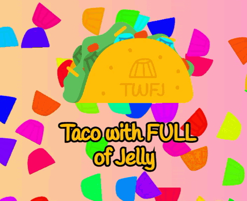 a taco with full of jelly is surrounded by colorful shapes