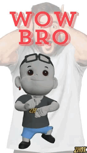 a cartoon character says wow bro in front of a man covering his face