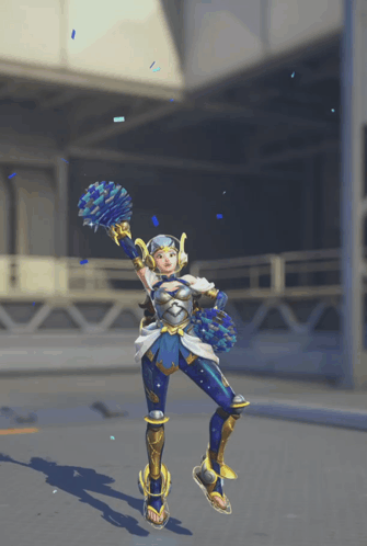 a cheerleader in a video game is holding a pair of pom poms