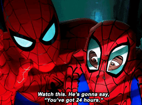 a cartoon of spider-man saying " watch this he 's gonna say "