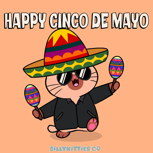a cartoon cat wearing a sombrero and sunglasses is holding maracas