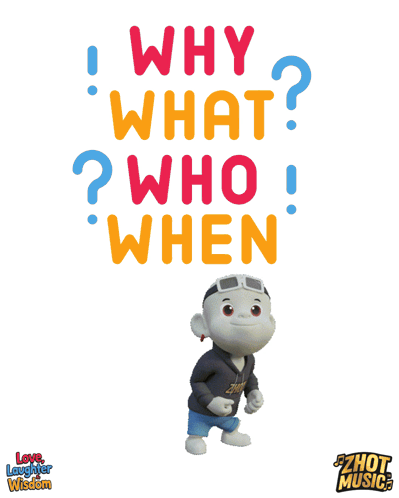 A small cartoon figure sits under colorful text reading “WHY WHAT WHO WHEN.”