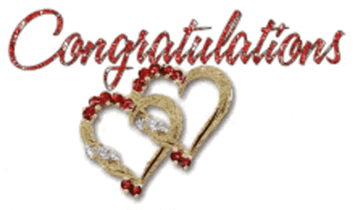 Cursive “Congratulations” appears above two intertwined heart rings.