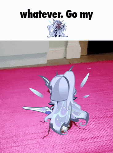 Elder Faerie Cookie stands on pink carpet beneath a meme caption.