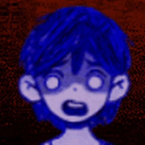 Kel from Omori stares wide-eyed in panic against a red background.