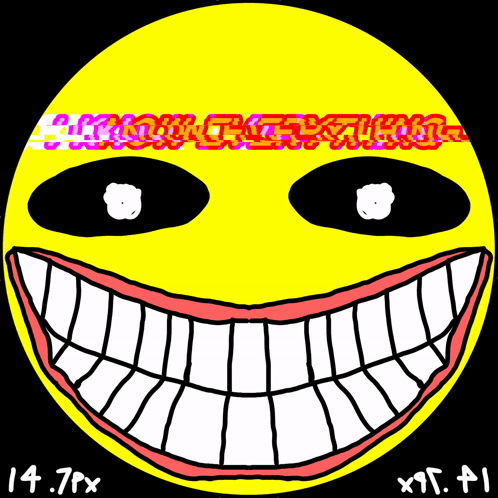 a drawing of a smiley face with the numbers 14.7rx and x11.4