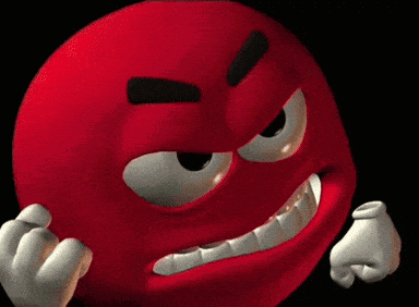 A red angry emoji character grins menacingly on black.