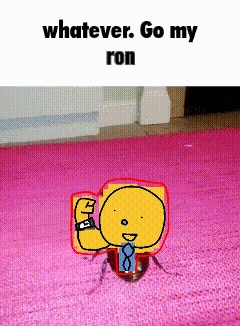 Roblox-style yellow character stands on pink carpet under meme text.