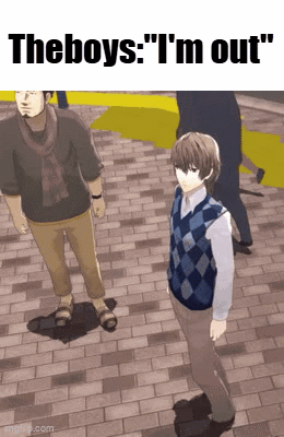 a cartoon of a boy standing on a brick sidewalk with the caption " the boys i 'm out