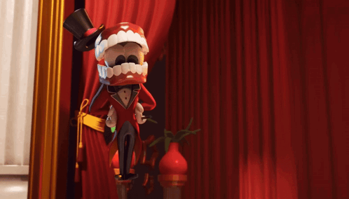 a cartoon character wearing a top hat and holding a gun