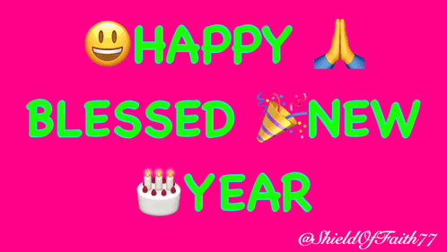 a pink background with the words happy blessed and new year on it