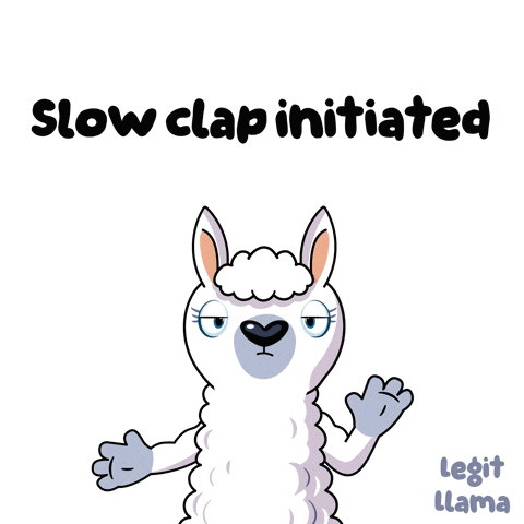a cartoon llama with the words slow clap initiated