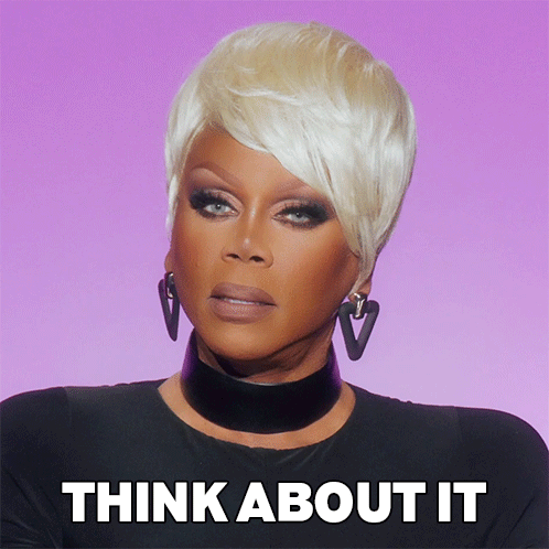 a picture of a woman with the words think about it