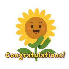 A smiling sunflower says “Congratulations!” on a white background.