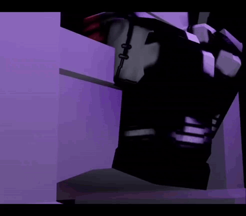 a computer generated image of a person with a purple background and a red bag