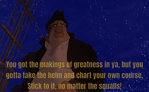 a cartoon of a man holding a gun with the words " you got the makings of greatness in ya " written below him