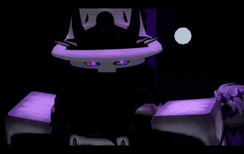 a man is sitting in a futuristic chair with purple lights