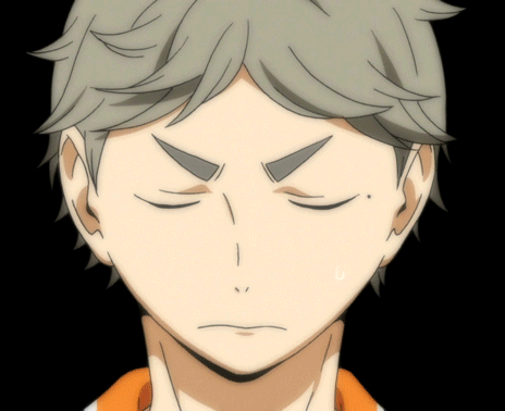 A gray-haired anime boy closes his eyes and takes a calm breath.
