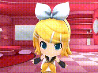 a girl with a bow on her head is standing in a pink room