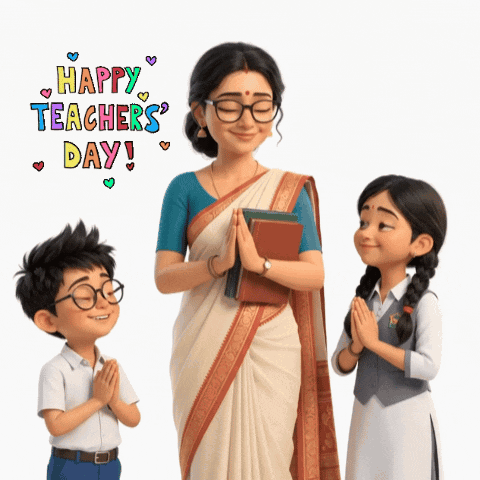 a happy teacher 's day greeting card with two children and a teacher