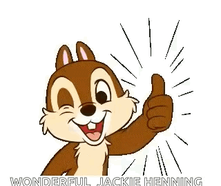 A cartoon chipmunk gives a thumbs up with faint “wonderful” text.