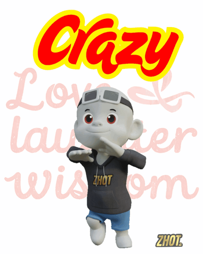 a cartoon character standing in front of a sign that says crazy love laughter wisdom