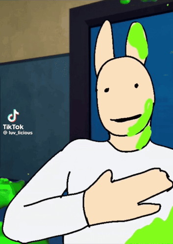 a cartoon of a rabbit with green paint on its face