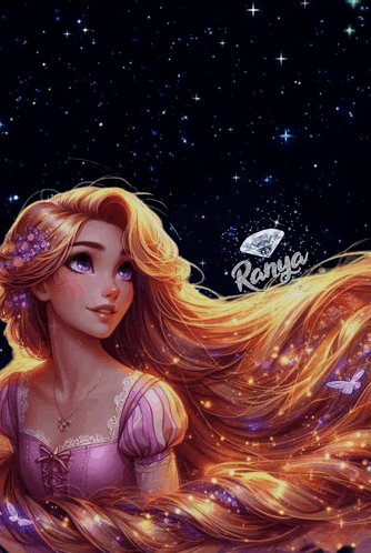 a painting of a girl with long hair and the name ranja on the bottom