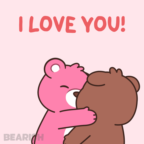 a cartoon of two teddy bears hugging with the words i love you