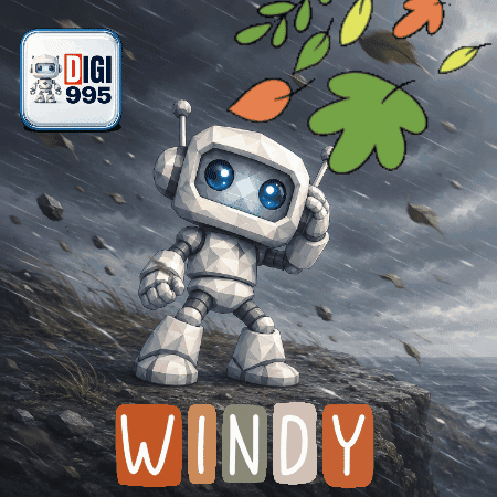 a picture of a robot with the word windy underneath it