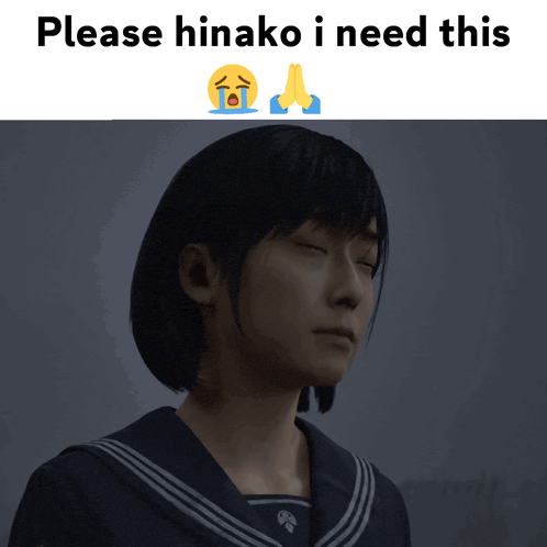a girl in a school uniform is crying with the words please hinako i need this above her