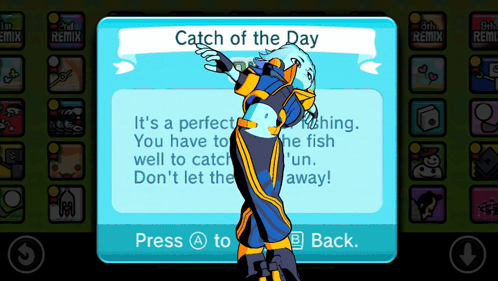 a screenshot of a video game that says catch of the day on the top