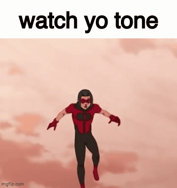 a cartoon character is flying through the air with the words " watch yo tone " above him