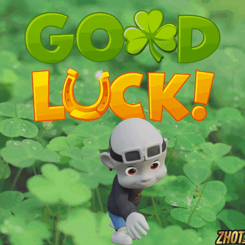 A green clover background reads “GOOD LUCK!”