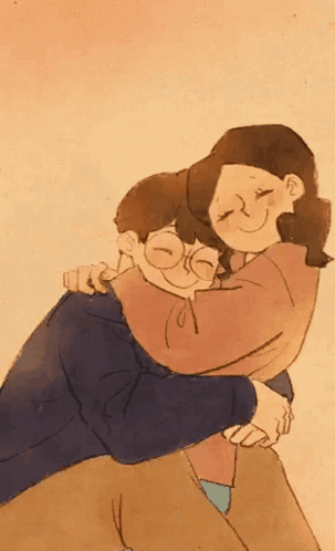 A warm-toned illustration shows a couple cuddling tightly together.