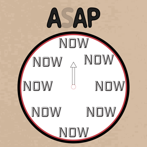 a clock with the word now in the center