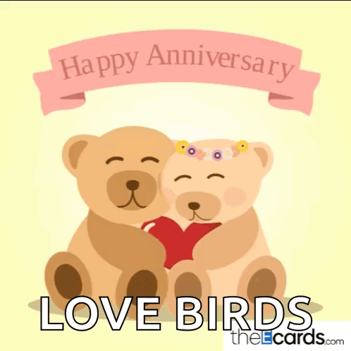 a happy anniversary card with two teddy bears hugging