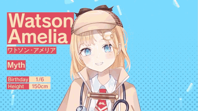 a picture of watson amelia with a birthday of 1/6 and height of 150cm