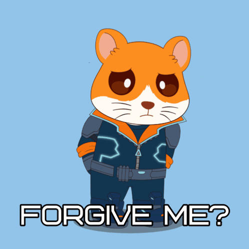 a hamster holding a sign that says sorry